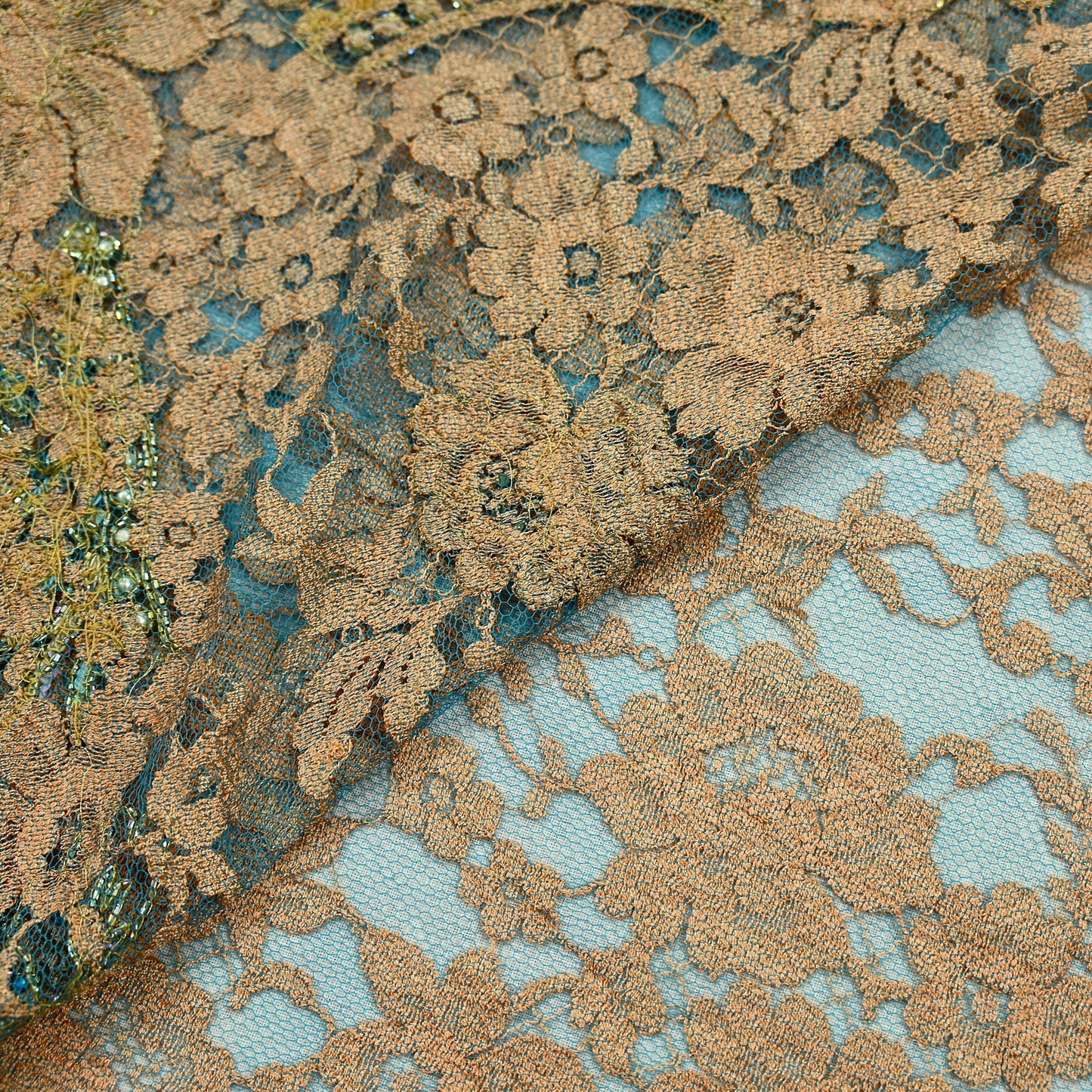 Indian Vintage Heavy Sari Beige & Blue Net/Mesh Hand Embroidered Saree Craft Fabric Floral 5Yd Dress making Crafting Quilting Party Wear