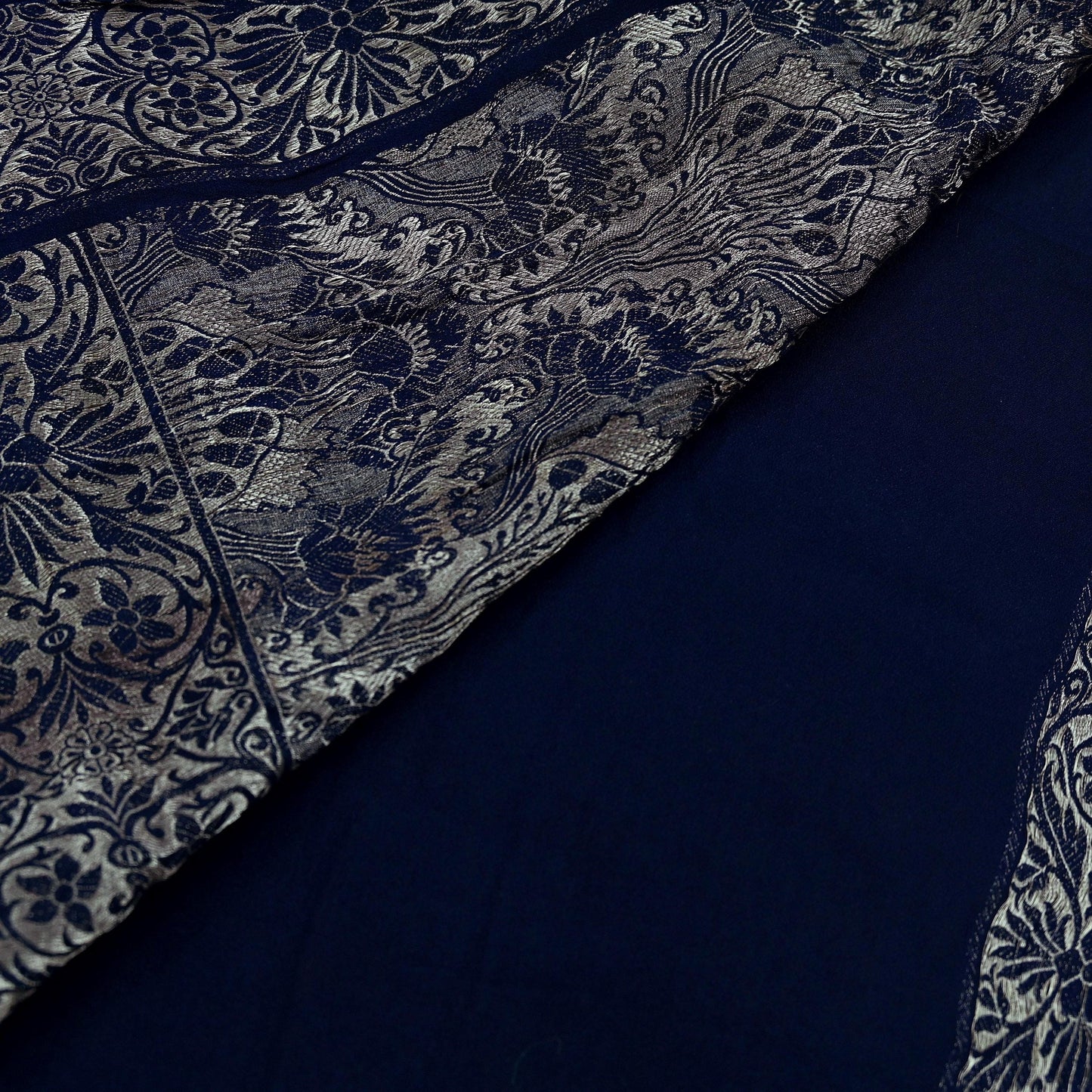 Indian Vintage Heavy Blue Saree Pure Georgette Silk Hand Woven Sari Craft Fabric 5Yd Sewing Soft Ethnic Zari Dress Making Wedding Sari