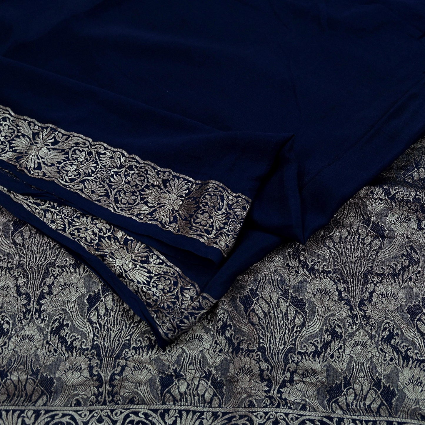 Indian Vintage Heavy Blue Saree Pure Georgette Silk Hand Woven Sari Craft Fabric 5Yd Sewing Soft Ethnic Zari Dress Making Wedding Sari