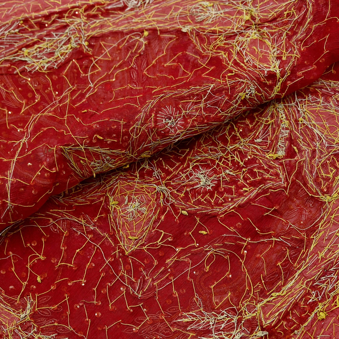 Indian Vintage Heavy Bridal Red Dupatta Pure Chiffon Silk Long Stole Hand Embroidered Scarf Zardozi/Dabka Zari Sequins Wedding Veil Hijab