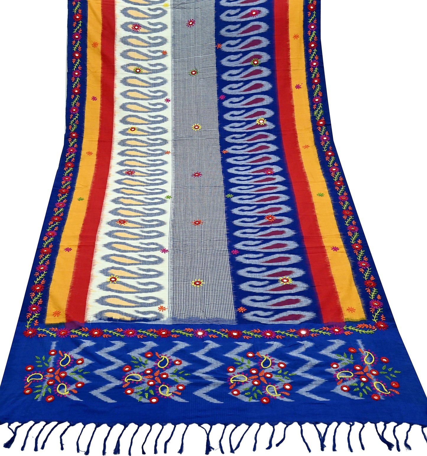 Indian Vintage Dupatta Blue & White Long Stole Hand woven Sambalpuri Ikat Kantha Hijab Pure Cotton Scarves Veil