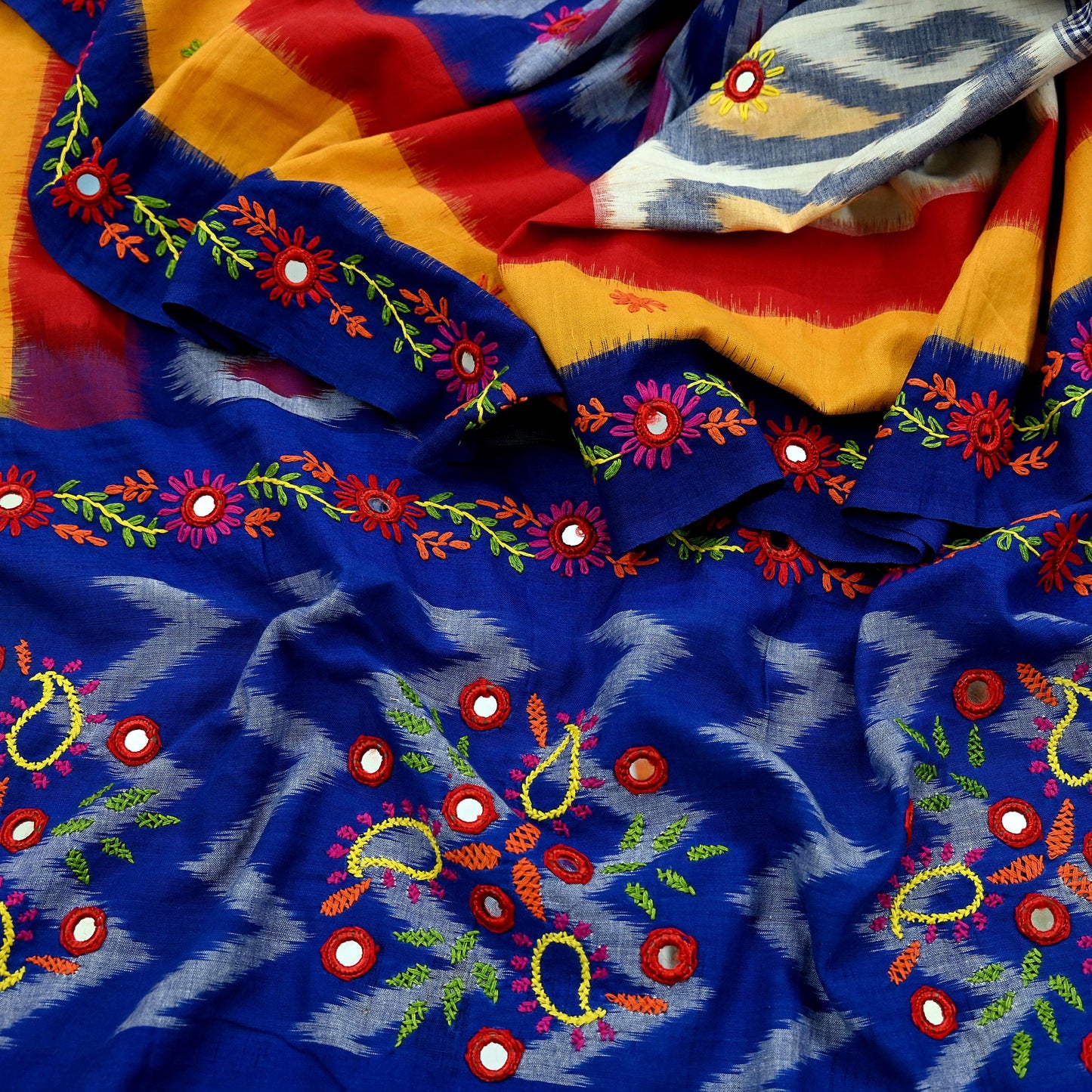 Indian Vintage Dupatta Blue & White Long Stole Hand woven Sambalpuri Ikat Kantha Hijab Pure Cotton Scarves Veil