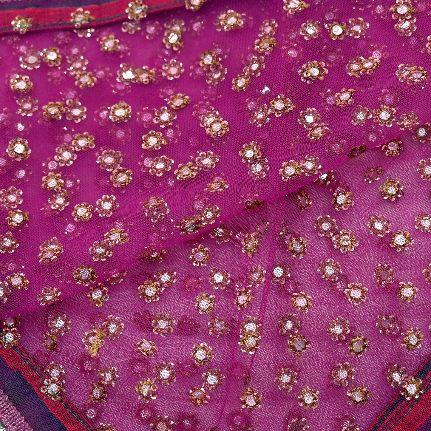 Indian Vintage Dark Pink Dupatta Net Mesh Long Stole Hand Embroidered Scarves Veil Scarf Wrap Party wear