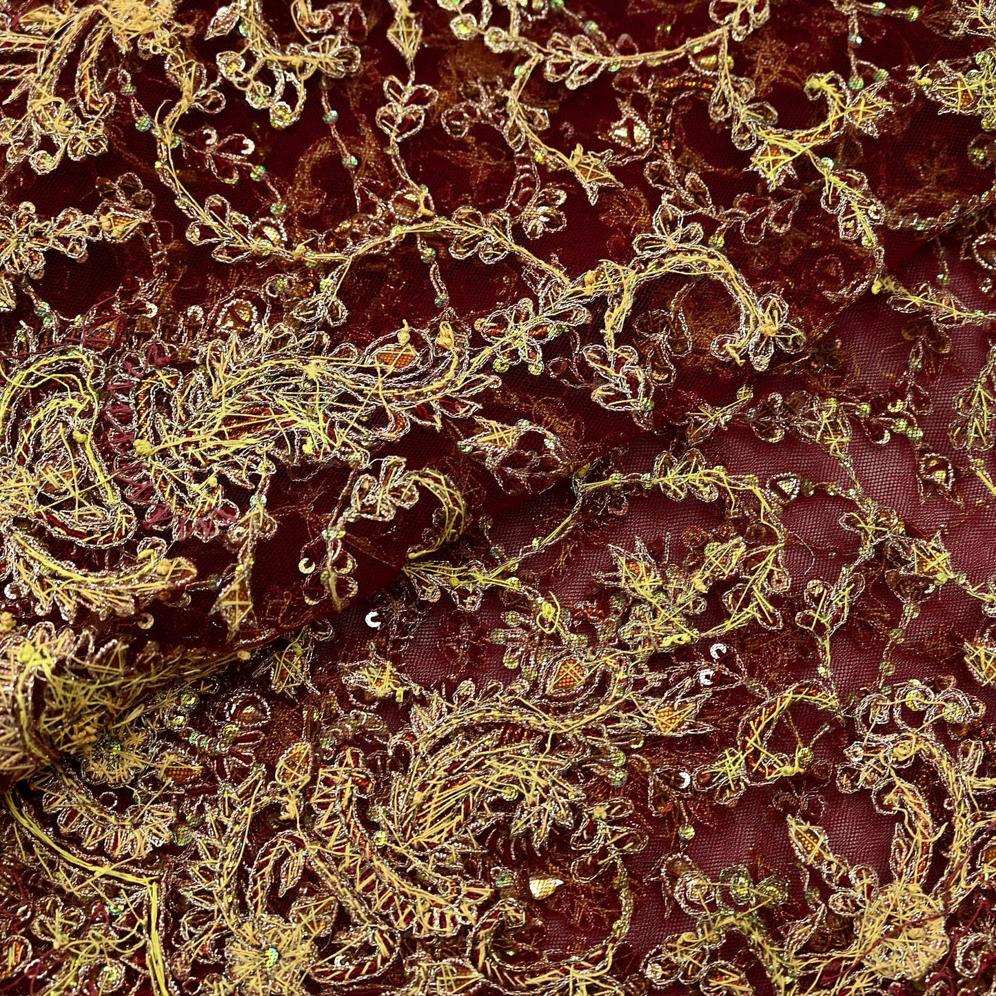 Indian Vintage Heavy Wedding Maroon Dupatta Net Mesh Long Stole Hand Embroidered Scarves Golden Zardozi Zari Sequins Dridal Veil Hijab
