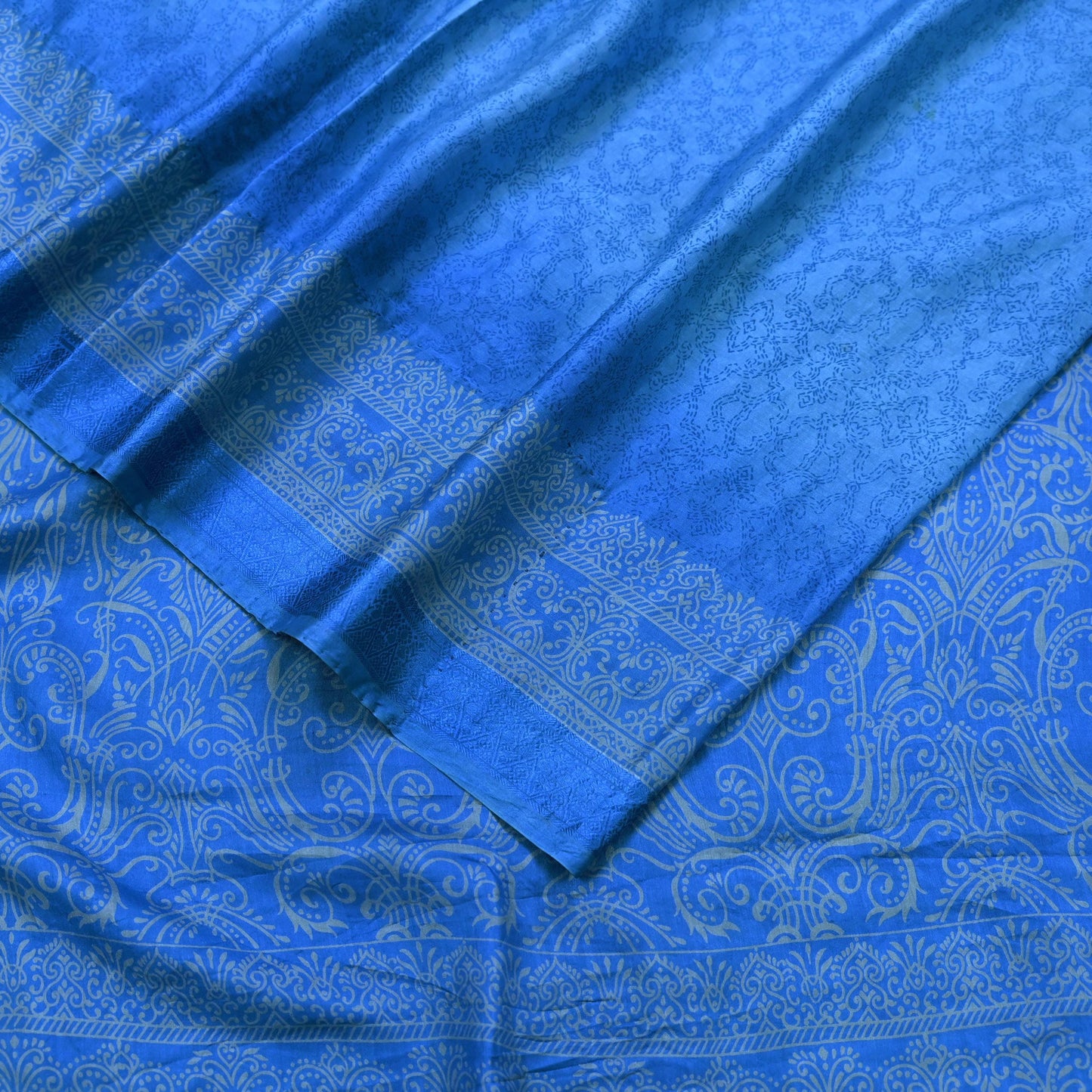 Indian Vintage Sari Blue Printed Sari Pure Silk Saree Craft Fabric Sewing 6yd Floral Soft Floral Wrap Sarong Dress making Crafting Quilting
