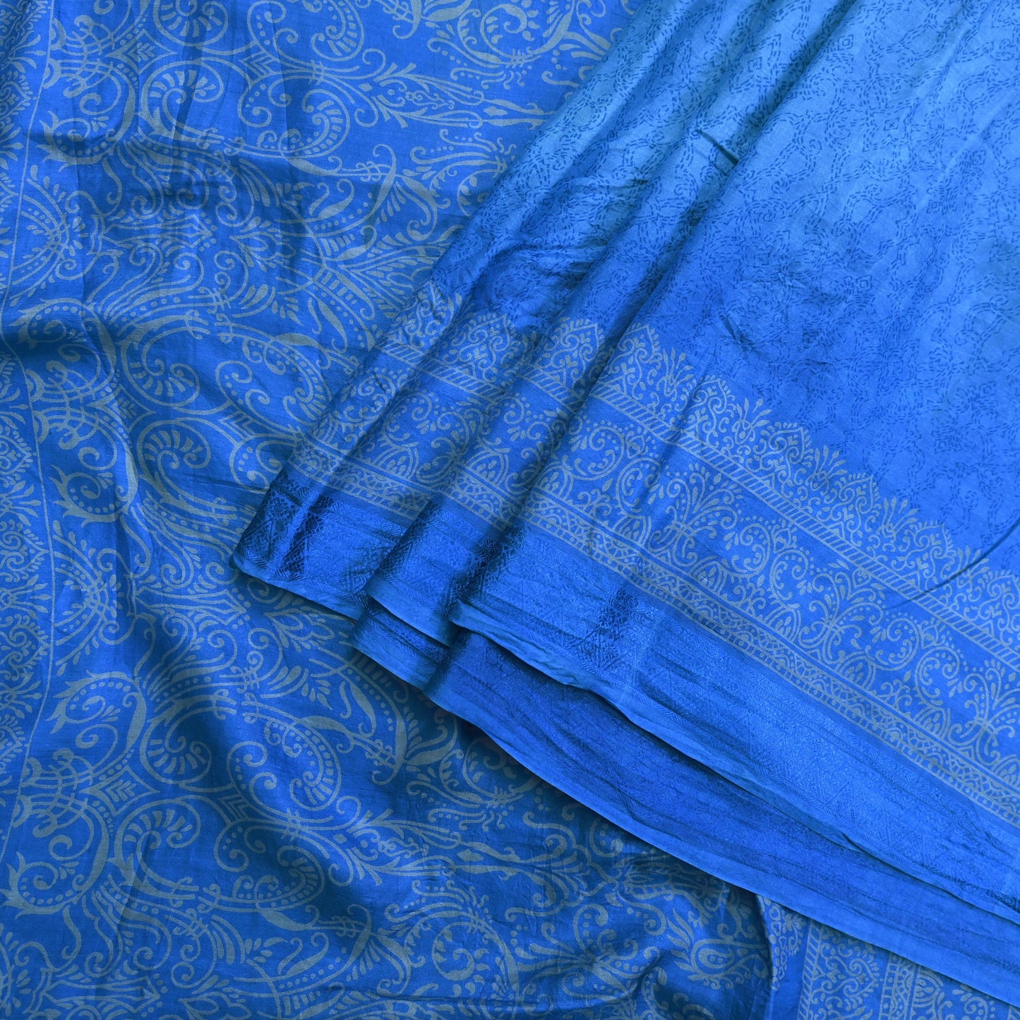 Indian Vintage Sari Blue Printed Sari Pure Silk Saree Craft Fabric Sewing 6yd Floral Soft Floral Wrap Sarong Dress making Crafting Quilting