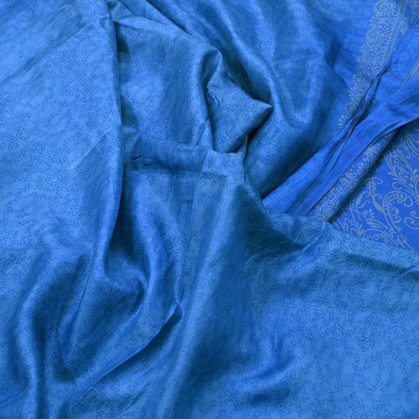 Indian Vintage Sari Blue Printed Sari Pure Silk Saree Craft Fabric Sewing 6yd Floral Soft Floral Wrap Sarong Dress making Crafting Quilting