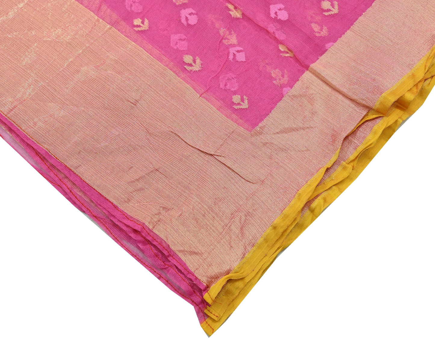 Indian Vintage Pink Dupatta Long Stole Hand Embroidered Jamdani Pure Cotton Scarves Veil Soft Zari
