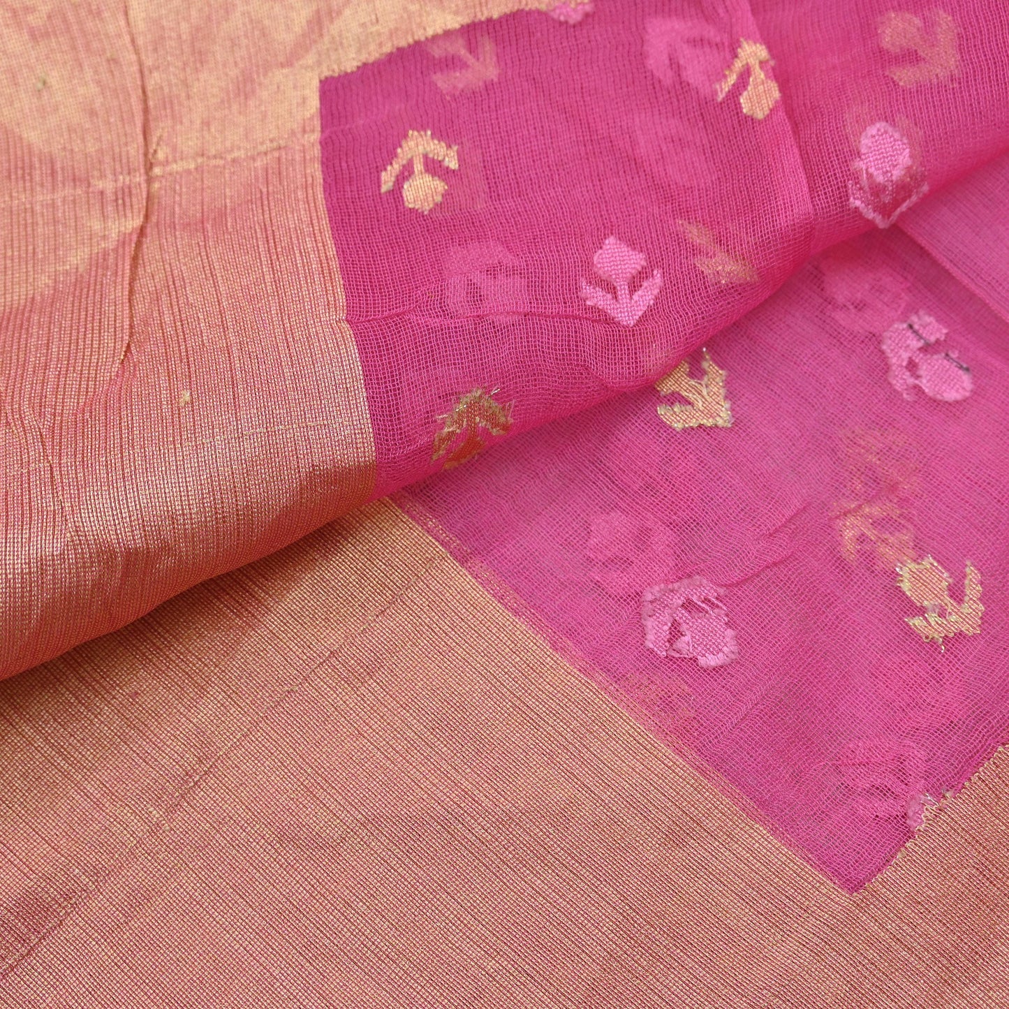 Indian Vintage Pink Dupatta Long Stole Hand Embroidered Jamdani Pure Cotton Scarves Veil Soft Zari