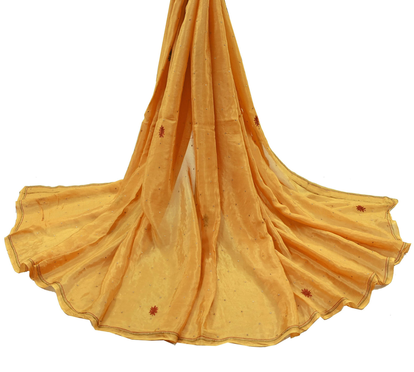 Indian Vintage Saffron Dupatta Long Stole Pure Silk Hand Embroidered Scarves Veil Scarf Wrap Hippie Boho Zardozi/ Dabka