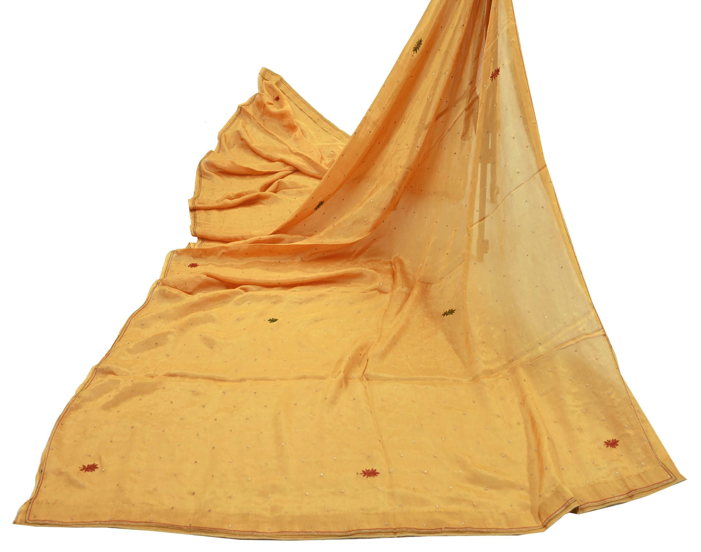 Indian Vintage Saffron Dupatta Long Stole Pure Silk Hand Embroidered Scarves Veil Scarf Wrap Hippie Boho Zardozi/ Dabka