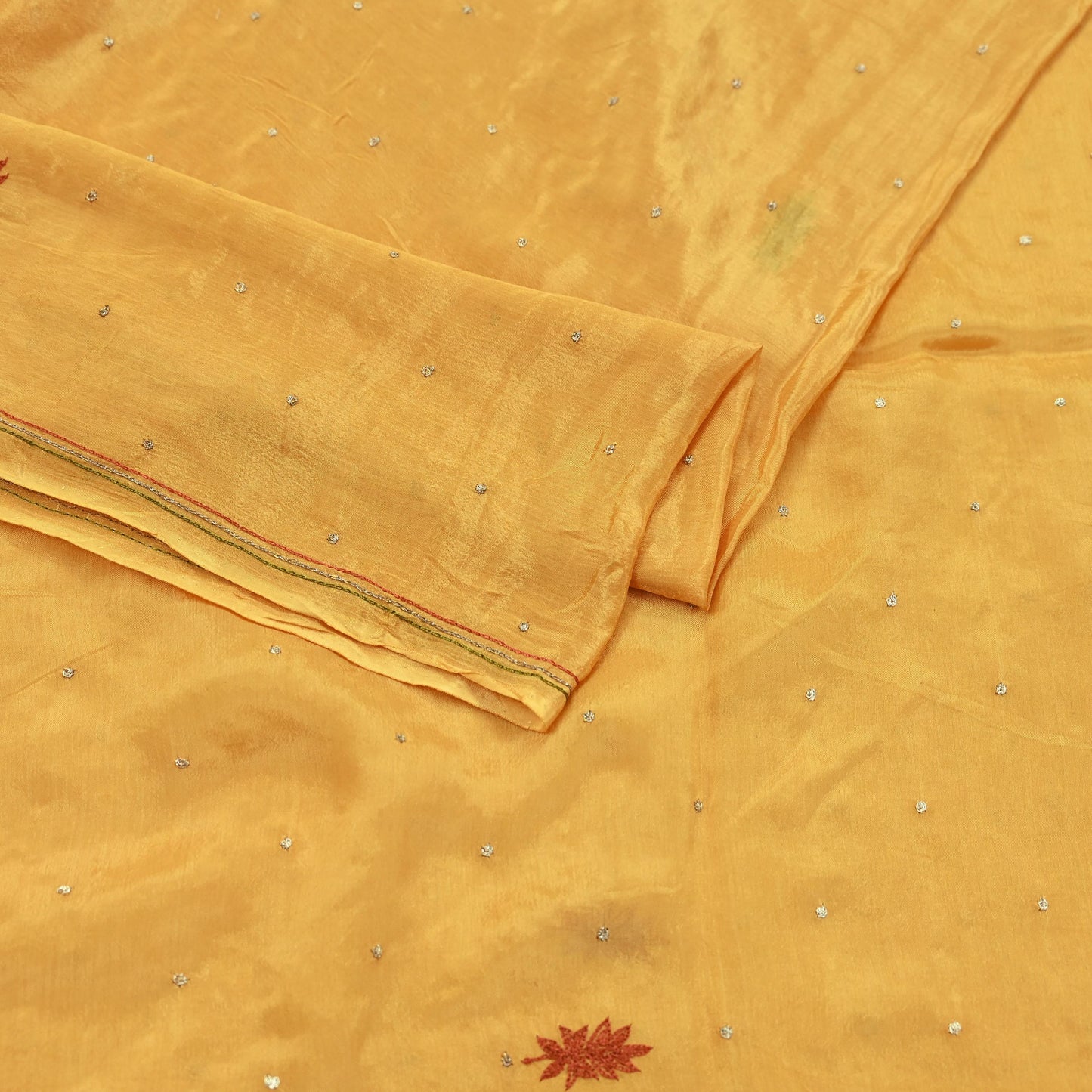 Indian Vintage Saffron Dupatta Long Stole Pure Silk Hand Embroidered Scarves Veil Scarf Wrap Hippie Boho Zardozi/ Dabka