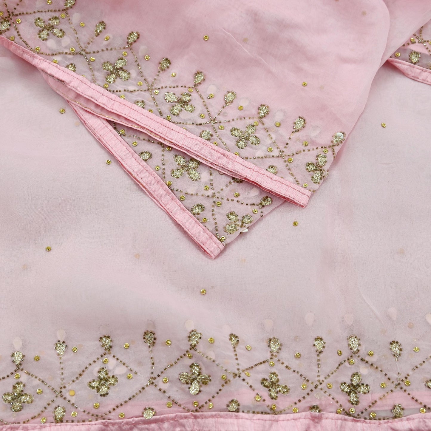 Indian Vintage Pink Dupatta Organza Long Stole Hand Embroidered Scarves Veil Soft Floral Design Wrap Boho Party wear