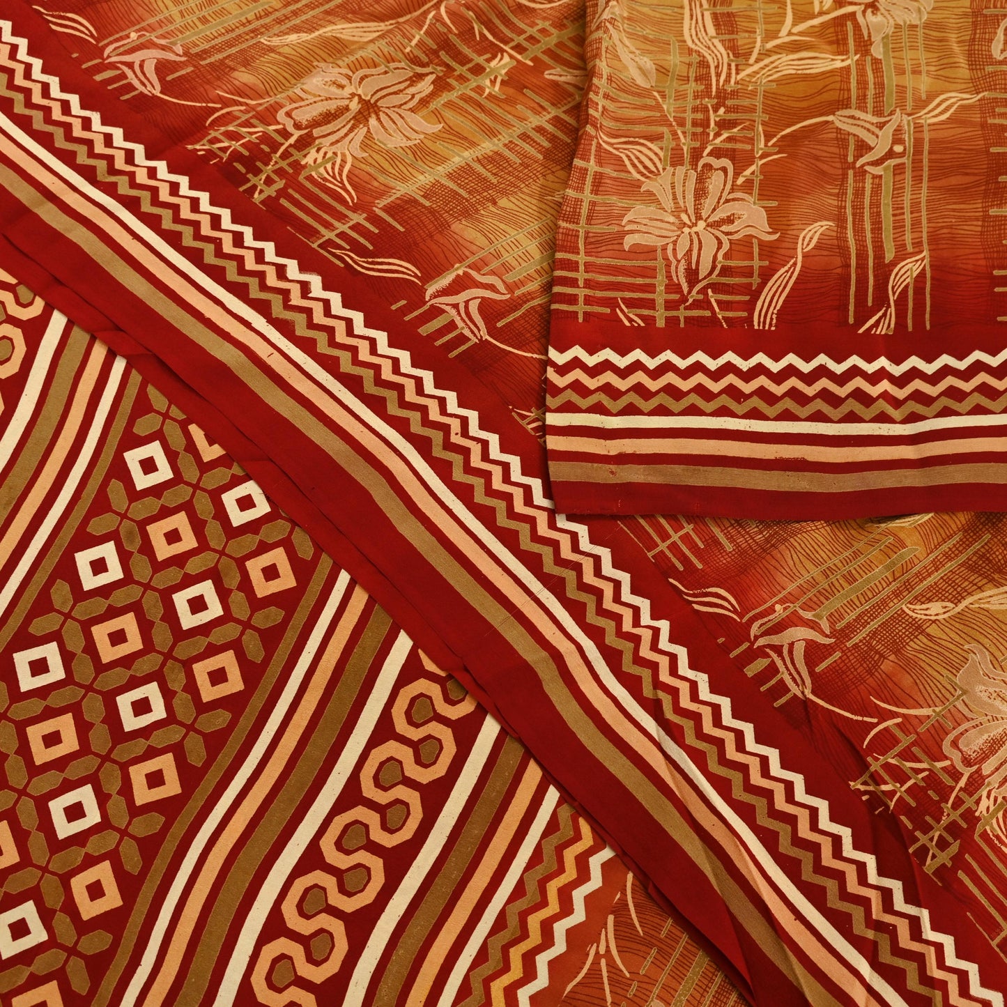 Indian Vintage Sari Pure Crepe Silk Block Printed Saree 5yd Sewing Quilting Floral Soft Craft Fabric Wrap Dress making Crafting Quilting