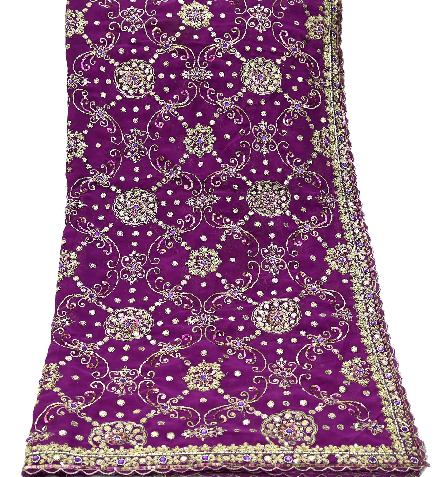 Indian Vintage Heavy Purple Dupatta Georgette Long Stole Hand Embroidered Scarf Zari Zardozi Wedding/Bridal Veil Hijab
