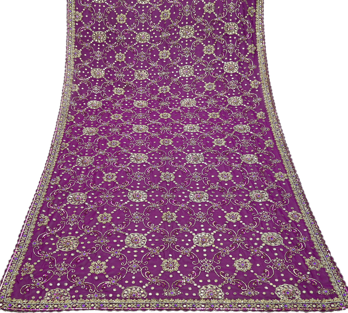 Indian Vintage Heavy Purple Dupatta Georgette Long Stole Hand Embroidered Scarf Zari Zardozi Wedding/Bridal Veil Hijab
