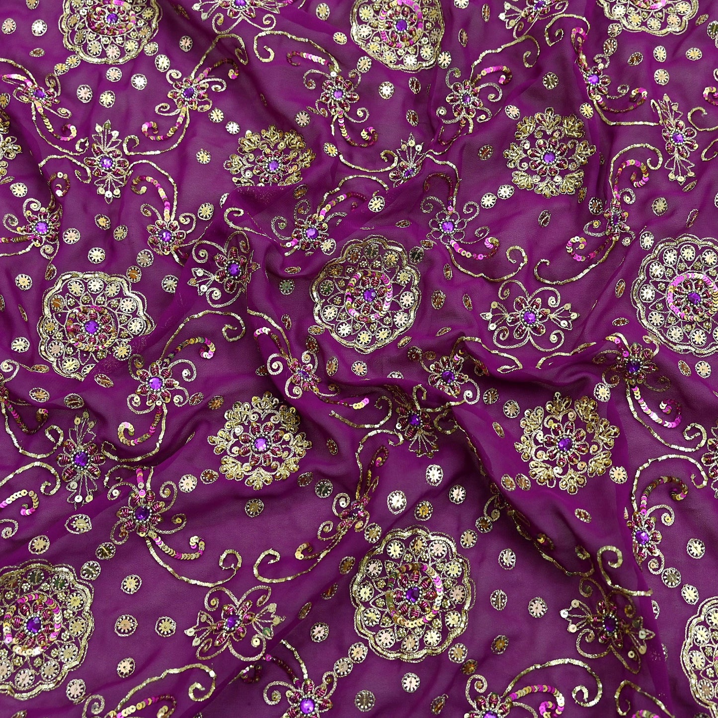 Indian Vintage Heavy Purple Dupatta Georgette Long Stole Hand Embroidered Scarf Zari Zardozi Wedding/Bridal Veil Hijab
