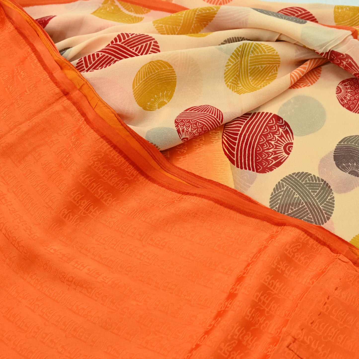 Indian Vintage Sari Orange & Beige Pure Crepe Silk Hand Woven Sarees 5yd Sewing Craft Fabric Dress making Crafting Quilting