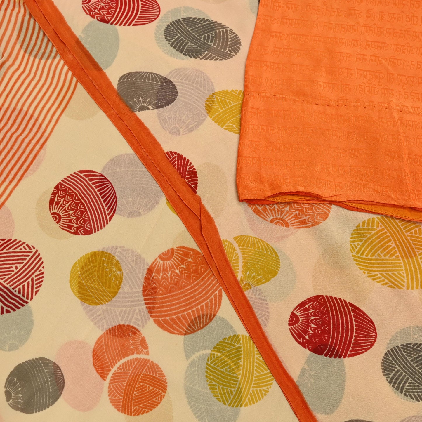 Indian Vintage Sari Orange & Beige Pure Crepe Silk Hand Woven Sarees 5yd Sewing Craft Fabric Dress making Crafting Quilting