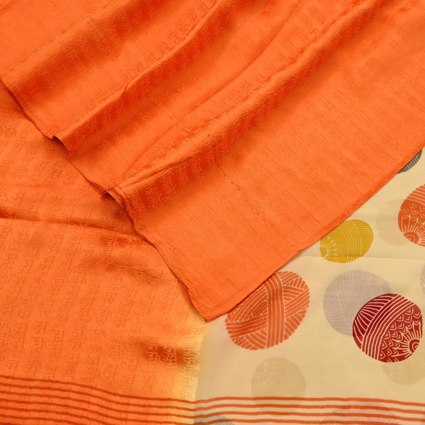 Indian Vintage Sari Orange & Beige Pure Crepe Silk Hand Woven Sarees 5yd Sewing Craft Fabric Dress making Crafting Quilting