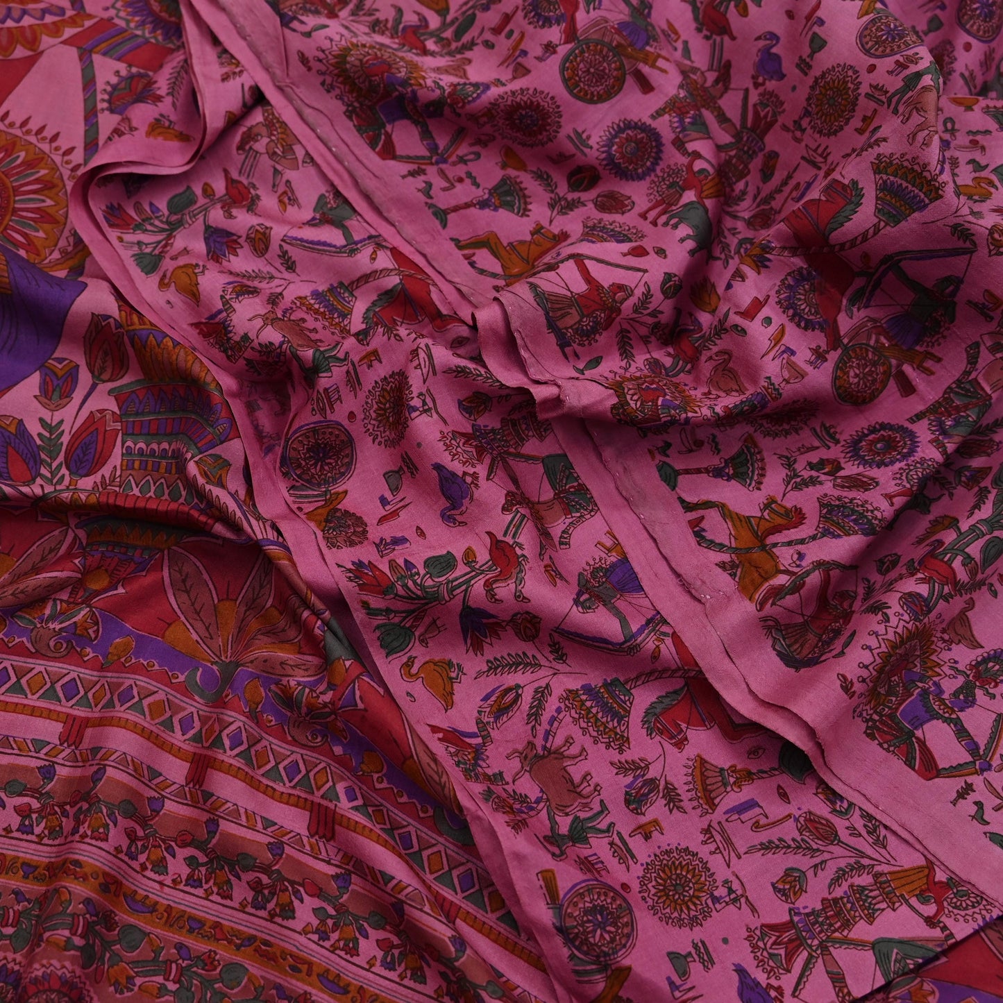 Indian Vintage Sari Pink Pure Silk Printed Sarees 5yd Sewing Craft Fabric Dress Making Soft Wrap Floral Crafting Quilting Upcycle