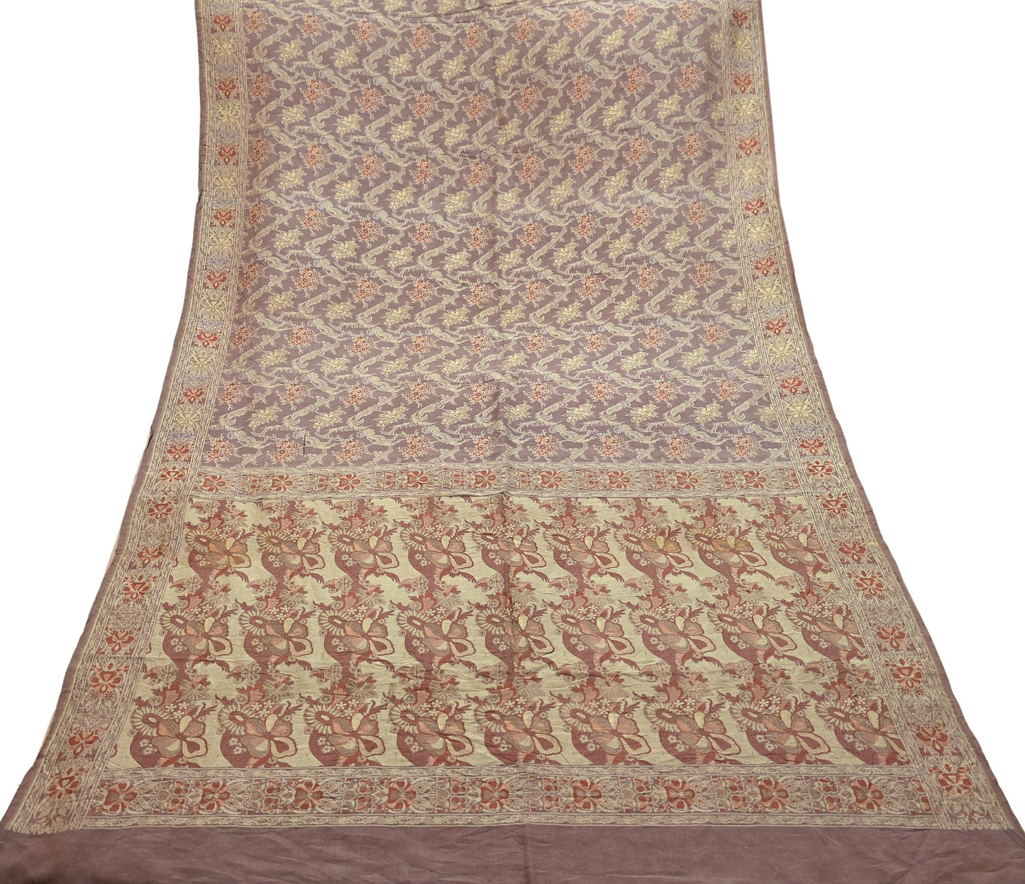 Indian Vintage Sari Brown 100% Pure Silk Hand Woven Sarees Craft Fabric 5Yd Ethnic Sewing Dress making Crafting Quilting Upcycle