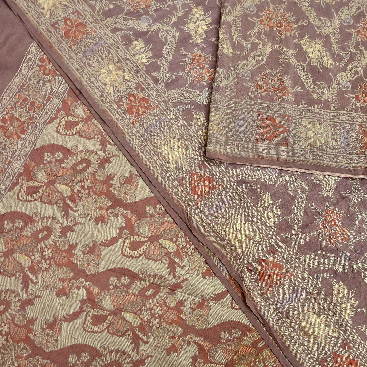 Indian Vintage Sari Brown 100% Pure Silk Hand Woven Sarees Craft Fabric 5Yd Ethnic Sewing Dress making Crafting Quilting Upcycle