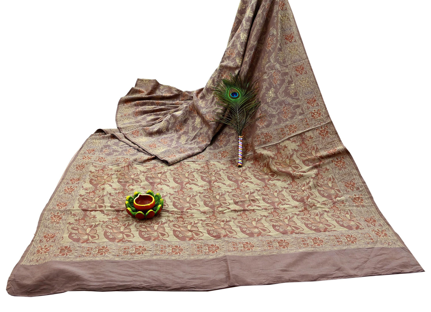Indian Vintage Sari Brown 100% Pure Silk Hand Woven Sarees Craft Fabric 5Yd Ethnic Sewing Dress making Crafting Quilting Upcycle