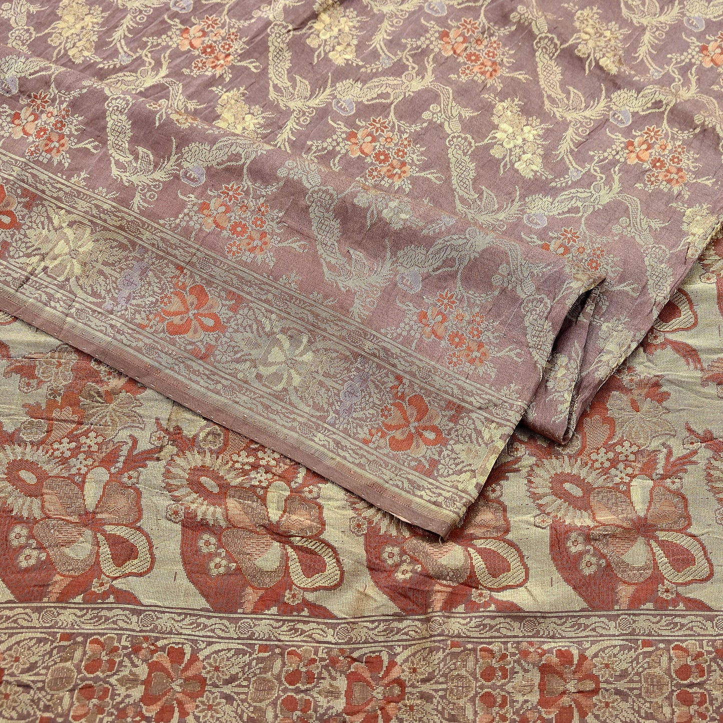 Indian Vintage Sari Brown 100% Pure Silk Hand Woven Sarees Craft Fabric 5Yd Ethnic Sewing Dress making Crafting Quilting Upcycle