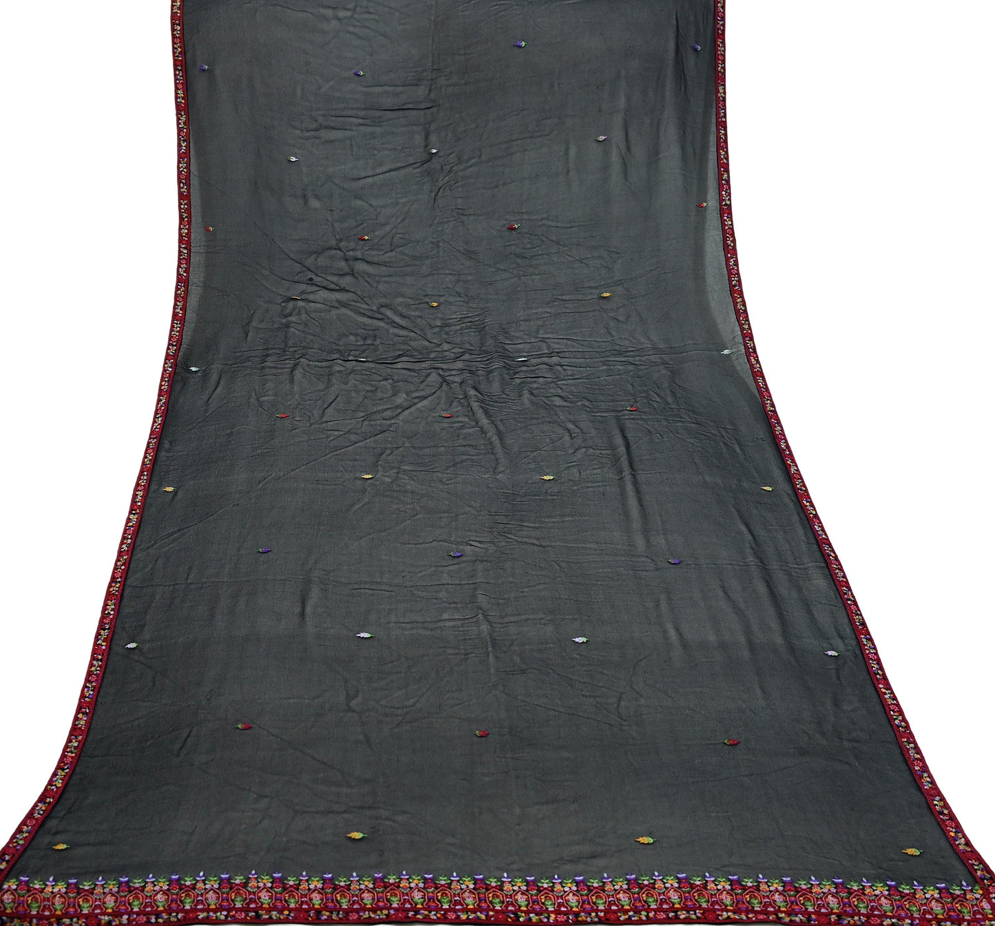 Indian Vintage Dupatta Black Pure Georgette silk Long Stole Embroidered Scarves Stole Veil Wrap