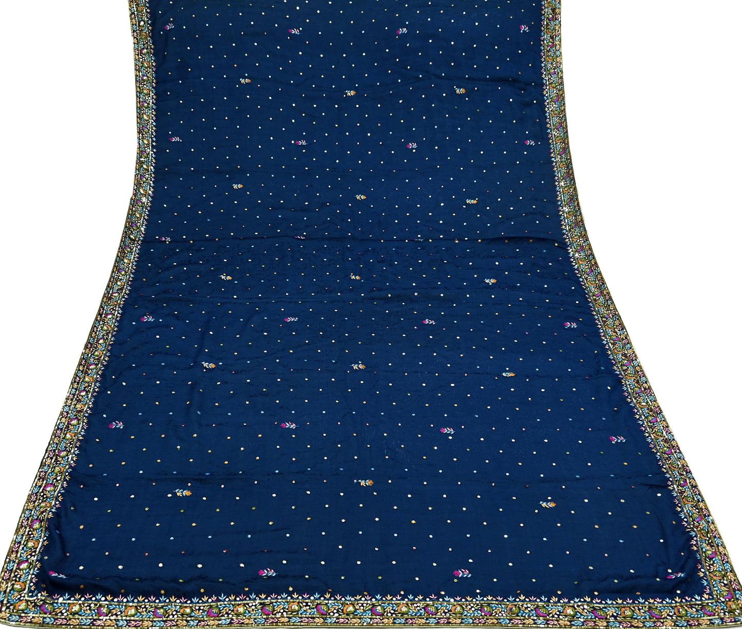 Indian Vintage Blue Dupatta Pure silk Long Stole Hand Embroidered Scarves Floral Design Stole Veil Wrap Zari