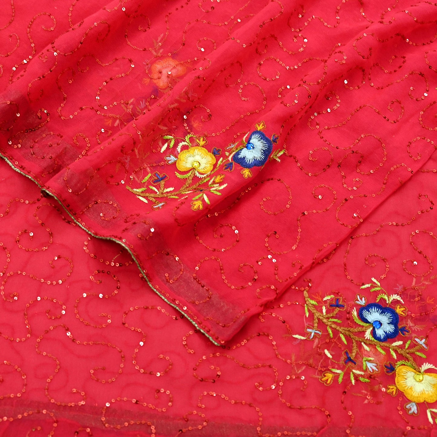 Indian Vintage Dupatta Pink Pure Georgette silk Long Stole Hand Embroidered Scarves Stole Veil Wrap