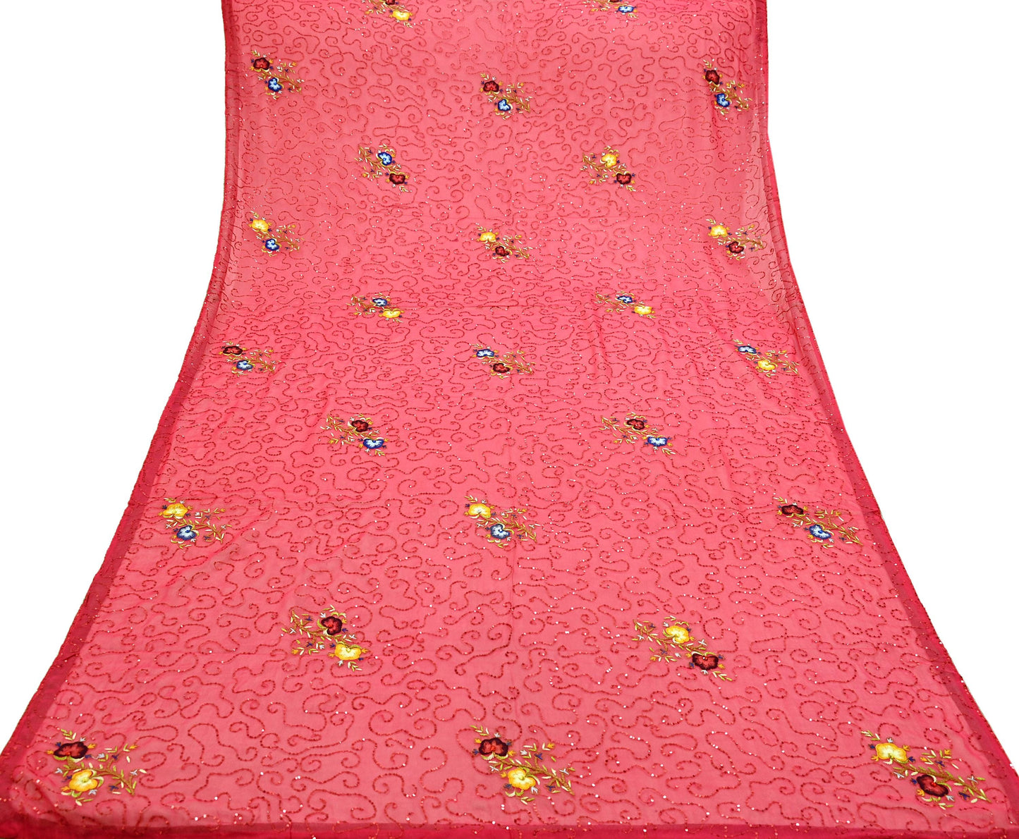 Indian Vintage Dupatta Pink Pure Georgette silk Long Stole Hand Embroidered Scarves Stole Veil Wrap
