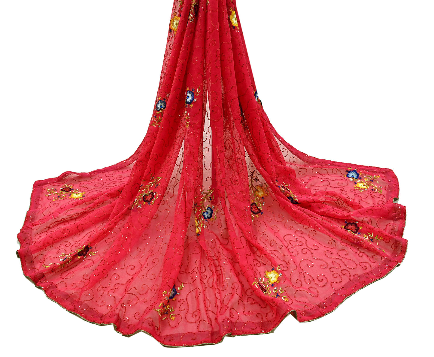 Indian Vintage Dupatta Pink Pure Georgette silk Long Stole Hand Embroidered Scarves Stole Veil Wrap