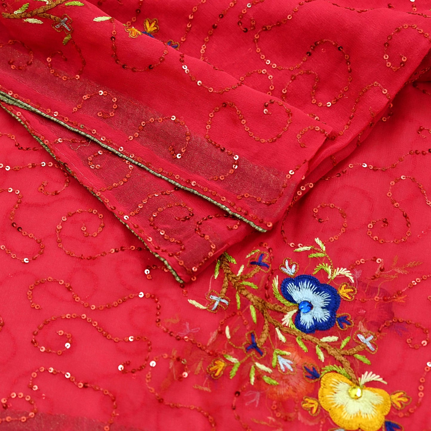 Indian Vintage Dupatta Pink Pure Georgette silk Long Stole Hand Embroidered Scarves Stole Veil Wrap