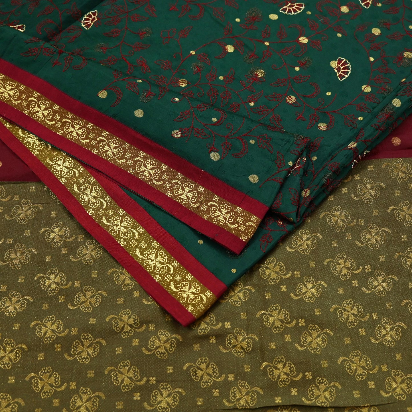 Indian Vintage Heavy Green & maroon Kanjivaram Saree 100% Pure Silk Sari Metallic Golden Zari 5Yd Floral Crafting Dress making