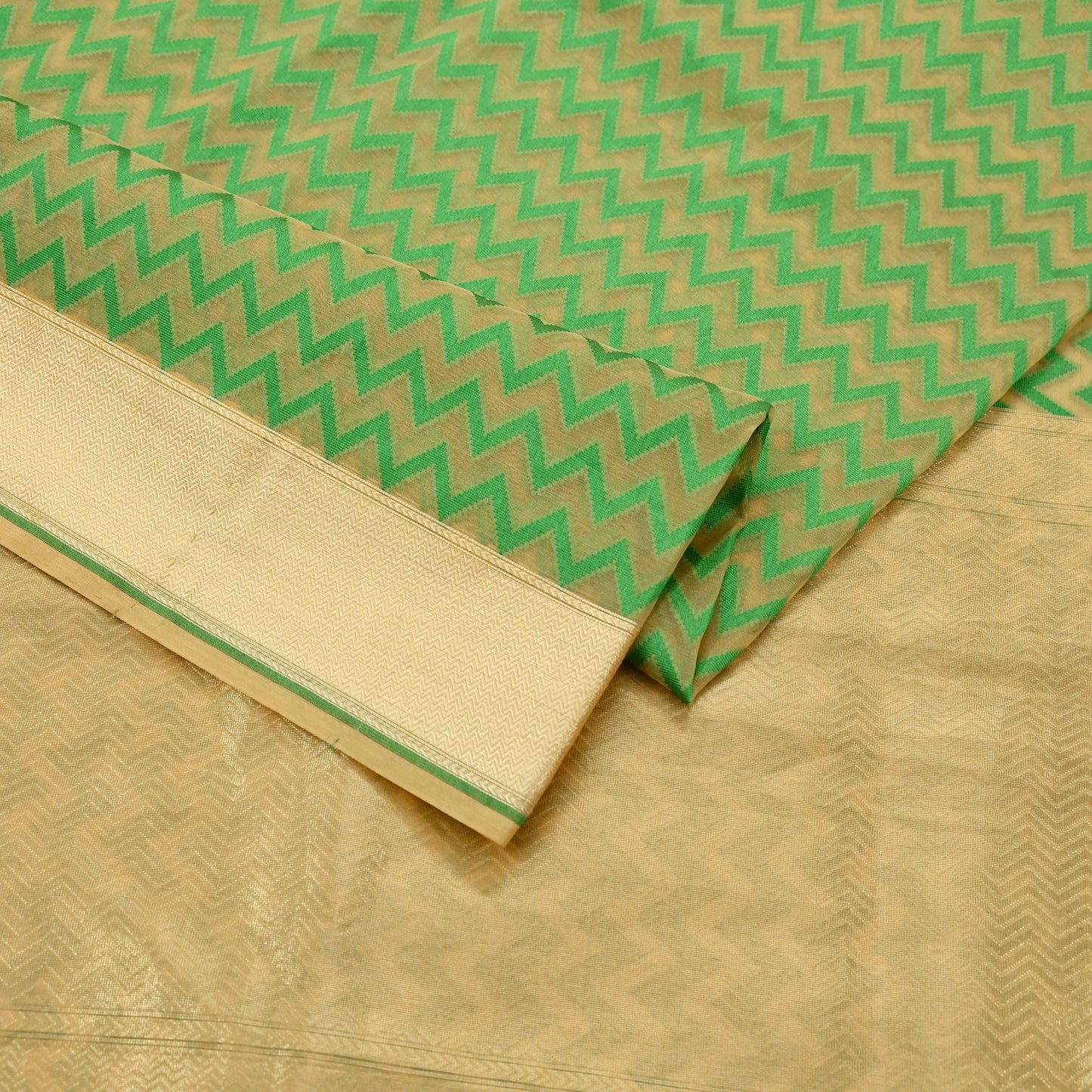 Indian Vintage Sari Beige Hand Woven 100% Pure Organza Silk Saree Craft Fabric 6Yd Dress Making Crafting Quilting Upcycle Zari