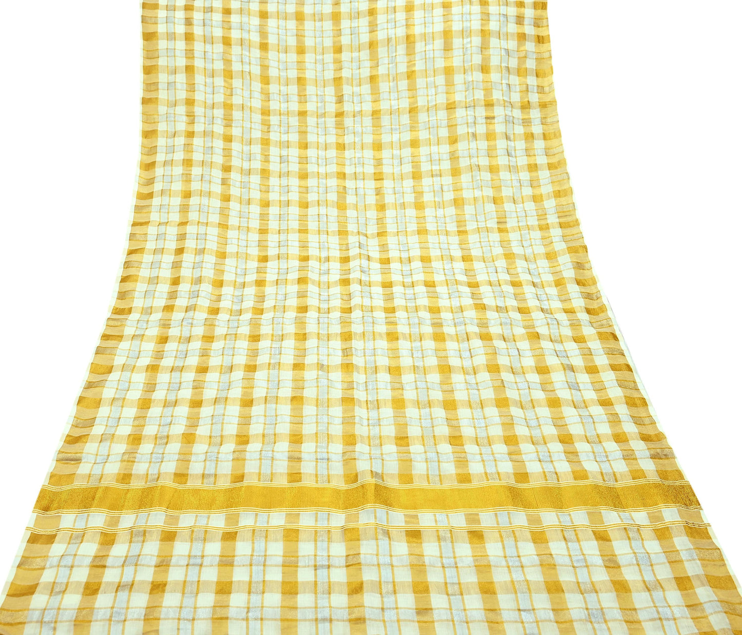 Indian Vintage Heavy Sari Off-White Woven South Sarees Pure Cotton Zari 6Yd Wedding Sarees Dress making Crafting