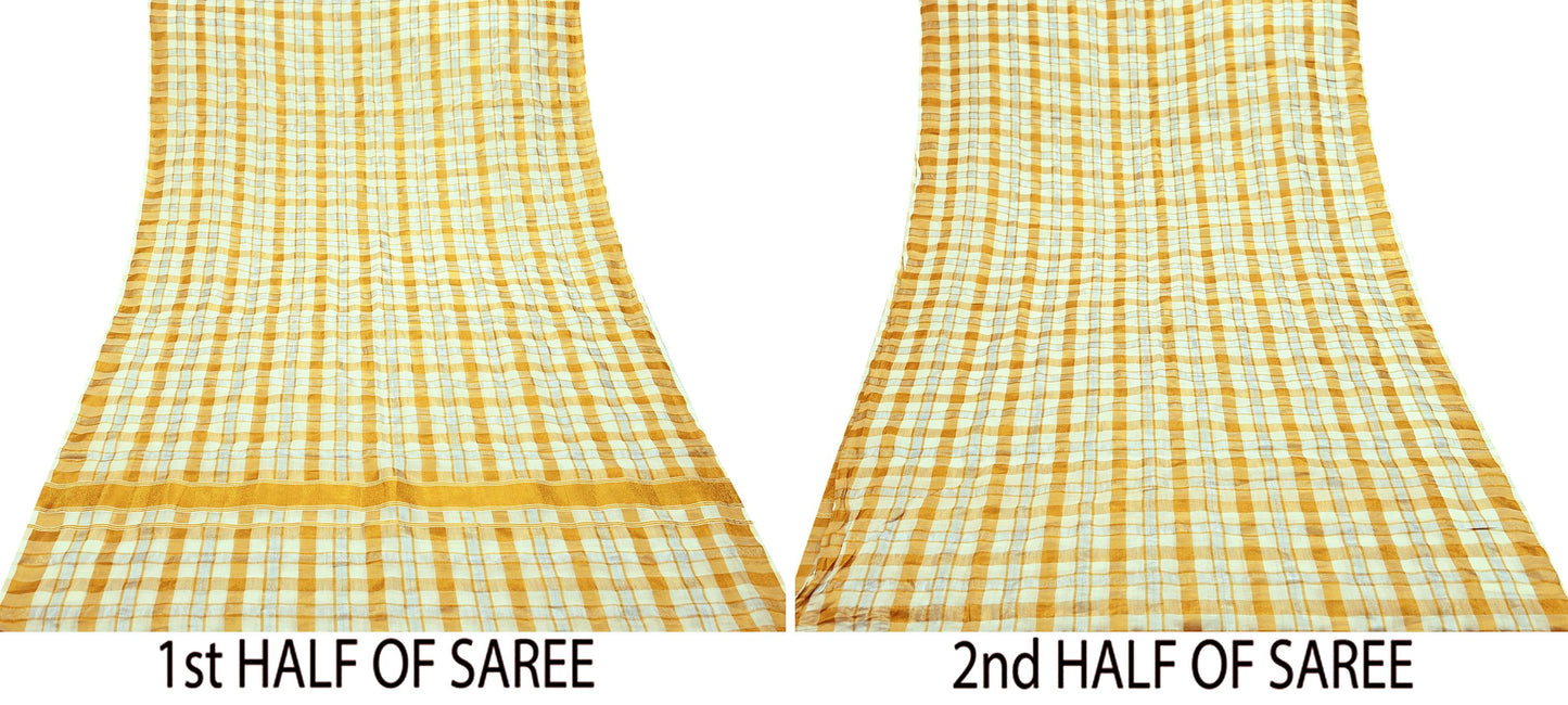 Indian Vintage Heavy Sari Off-White Woven South Sarees Pure Cotton Zari 6Yd Wedding Sarees Dress making Crafting
