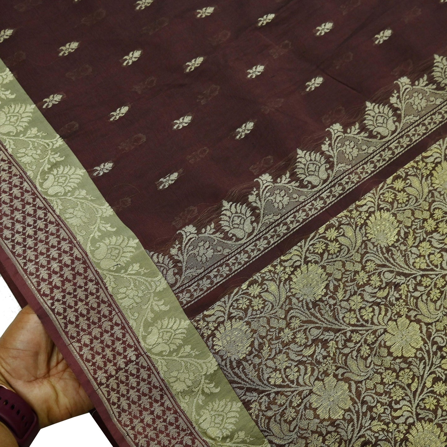 Indian Vintage Sari Brown 100% Pure Silk Hand Woven Sarees Craft Fabric 5Yd Ethnic Sewing Dress making Crafting Quilting Upcycle