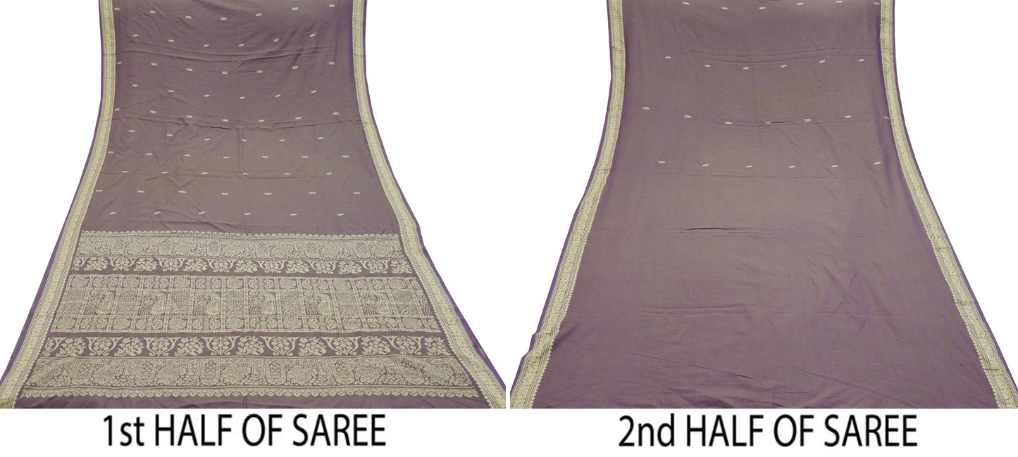 Indian Vintage Sari Purple Pure Cotton Hand Woven Sarees Craft Fabric 5yd Ethnic Floral Crafting Upcycle Quilting Dress Making Quilting