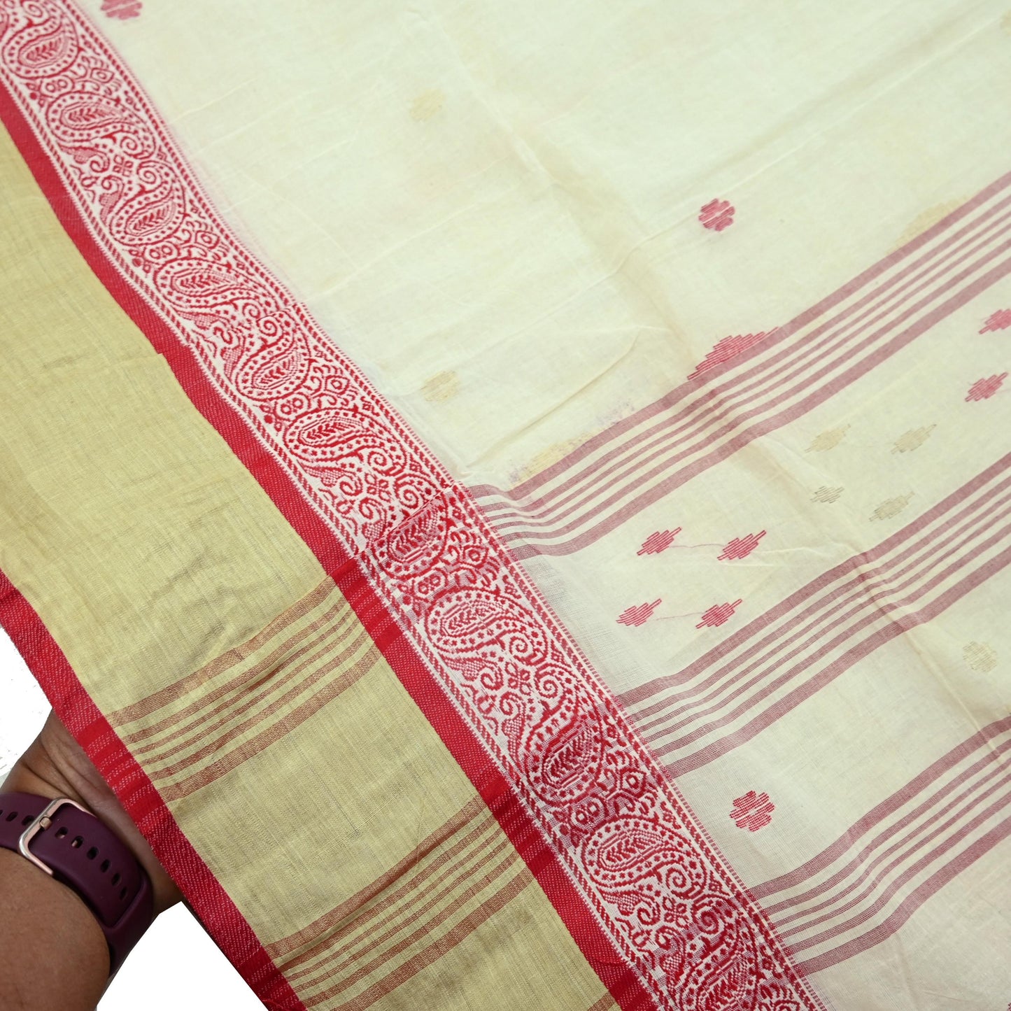 Indian Vintage Sari Ivory Pure Cotton Bengali Handloom Tant Sarees Craft Fabric 5Yd Sewing Soft Crafting Dress making Upcycle Quilting