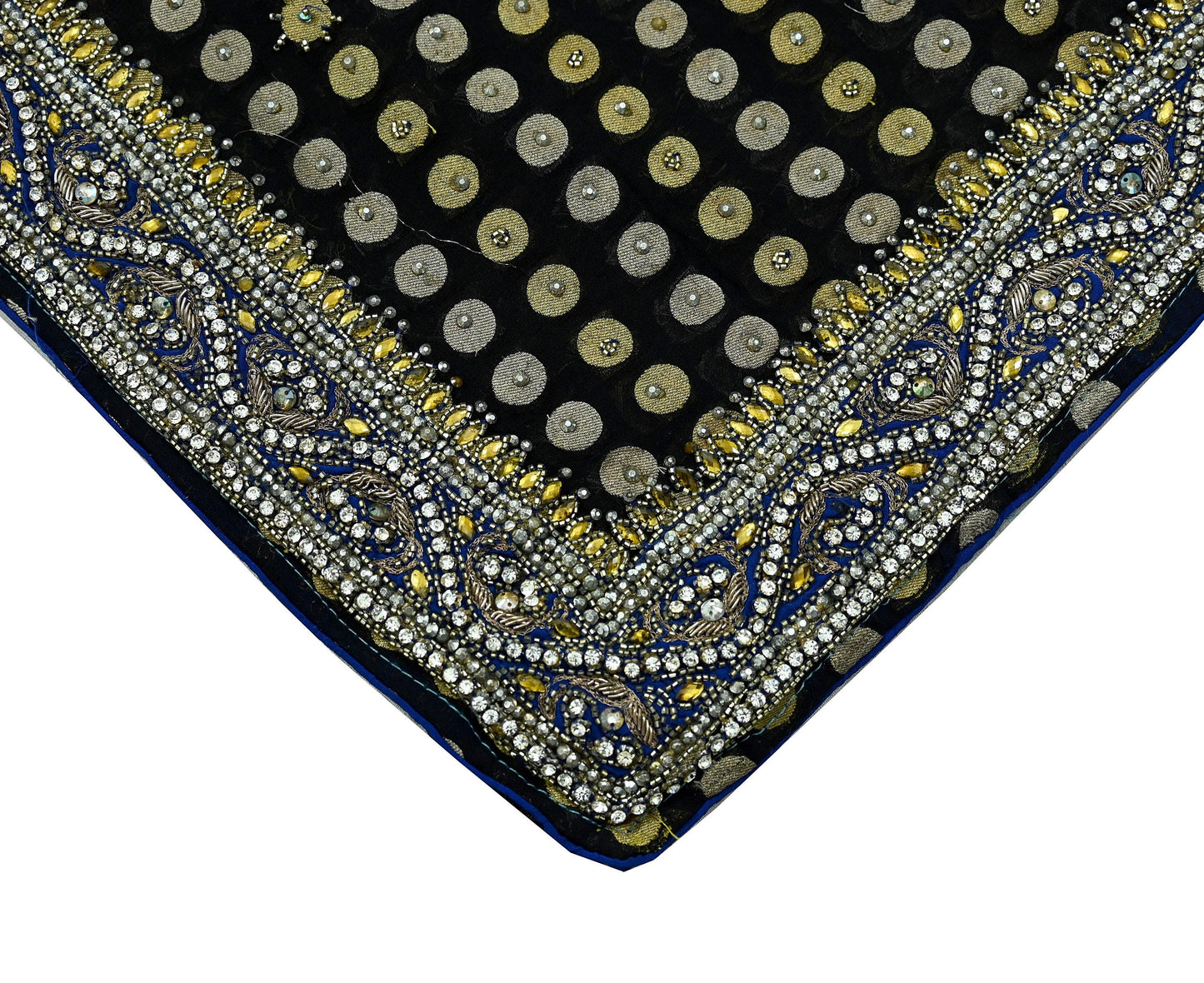 Indian Vintage Heavy Black Dupatta Pure Georgette Silk Long Stole Hand Embroidered Scarves Scarf Zari Zardozi Bridal/Wedding Veil
