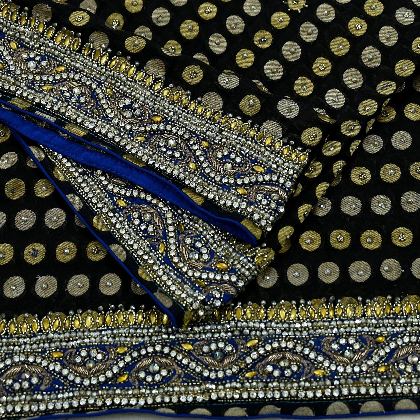 Indian Vintage Heavy Black Dupatta Pure Georgette Silk Long Stole Hand Embroidered Scarves Scarf Zari Zardozi Bridal/Wedding Veil