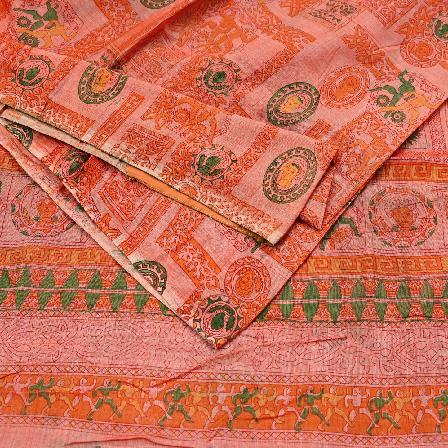 Indian Vintage Sari Orange 100% Pure Silk Printed Saree Craft Fabric 5yd Sewing Dress Making Soft Wrap Floral Quilting Crafting Upcycle