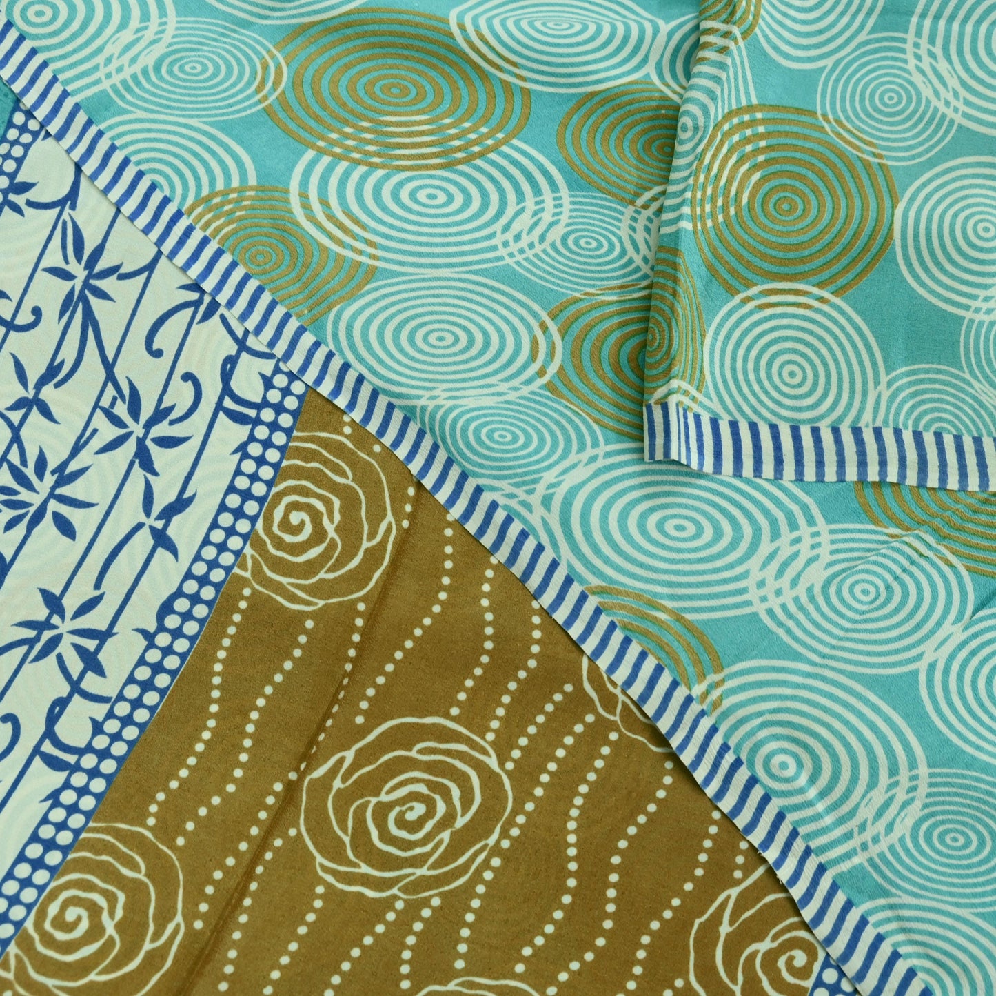 Indian Vintage Sari Ivory & Green Pure Crepe Silk Printed Saree 5yd Sewing Floral Soft Craft Fabric Wrap Dress making Crafting Quilting