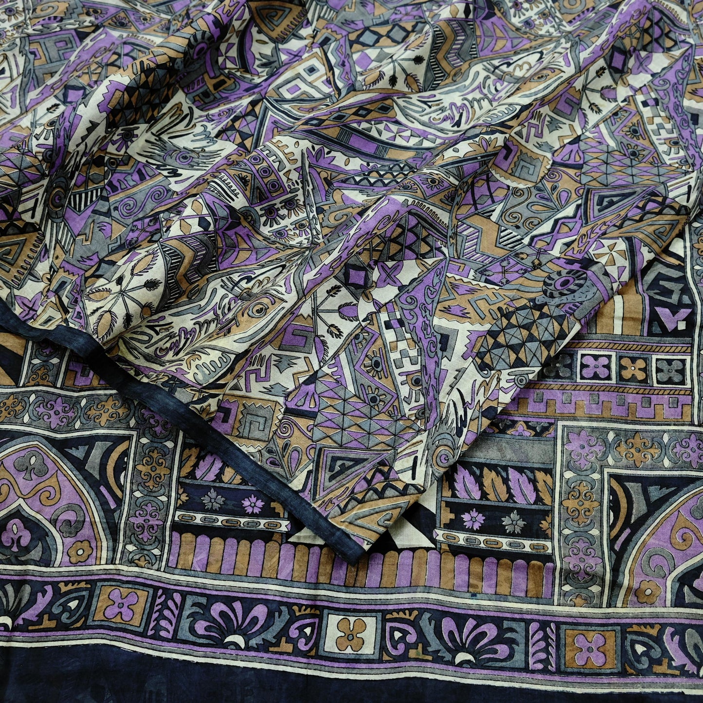 Indian Vintage Sari Gray 100% Pure Silk Printed Saree Craft Fabric 5yd Sewing DressMaking Soft Abstract Crafting Quilting Upcycle Used
