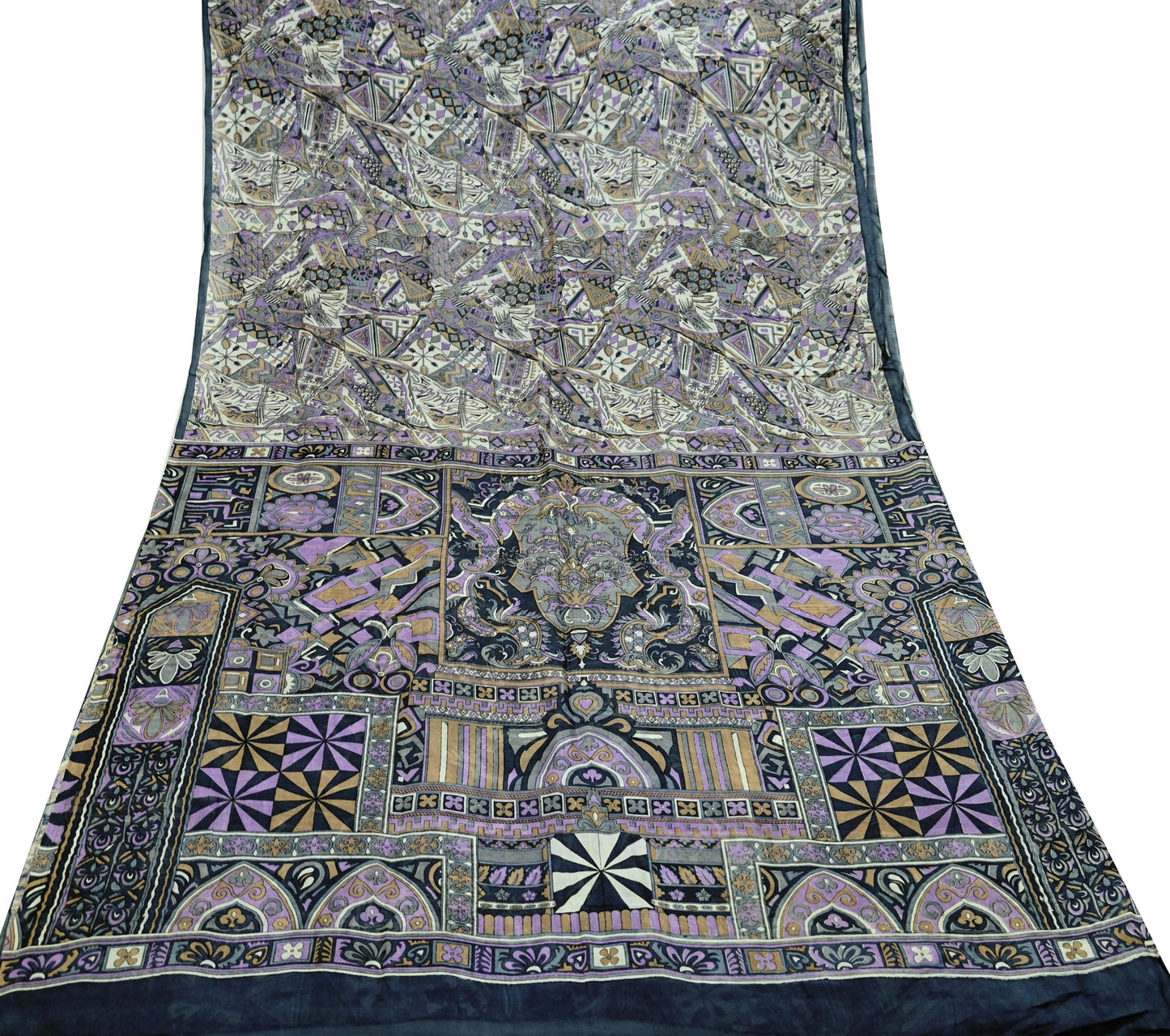 Indian Vintage Sari Gray 100% Pure Silk Printed Saree Craft Fabric 5yd Sewing DressMaking Soft Abstract Crafting Quilting Upcycle Used