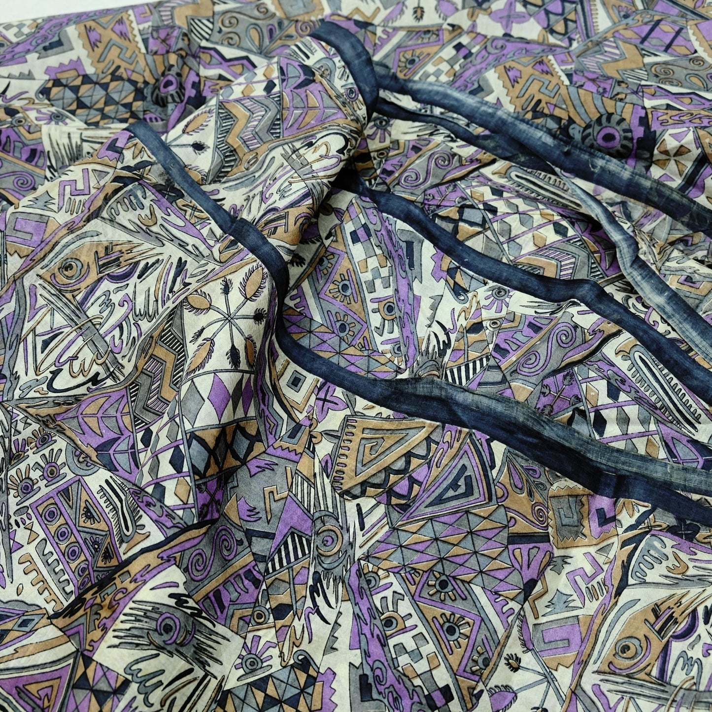 Indian Vintage Sari Gray 100% Pure Silk Printed Saree Craft Fabric 5yd Sewing DressMaking Soft Abstract Crafting Quilting Upcycle Used