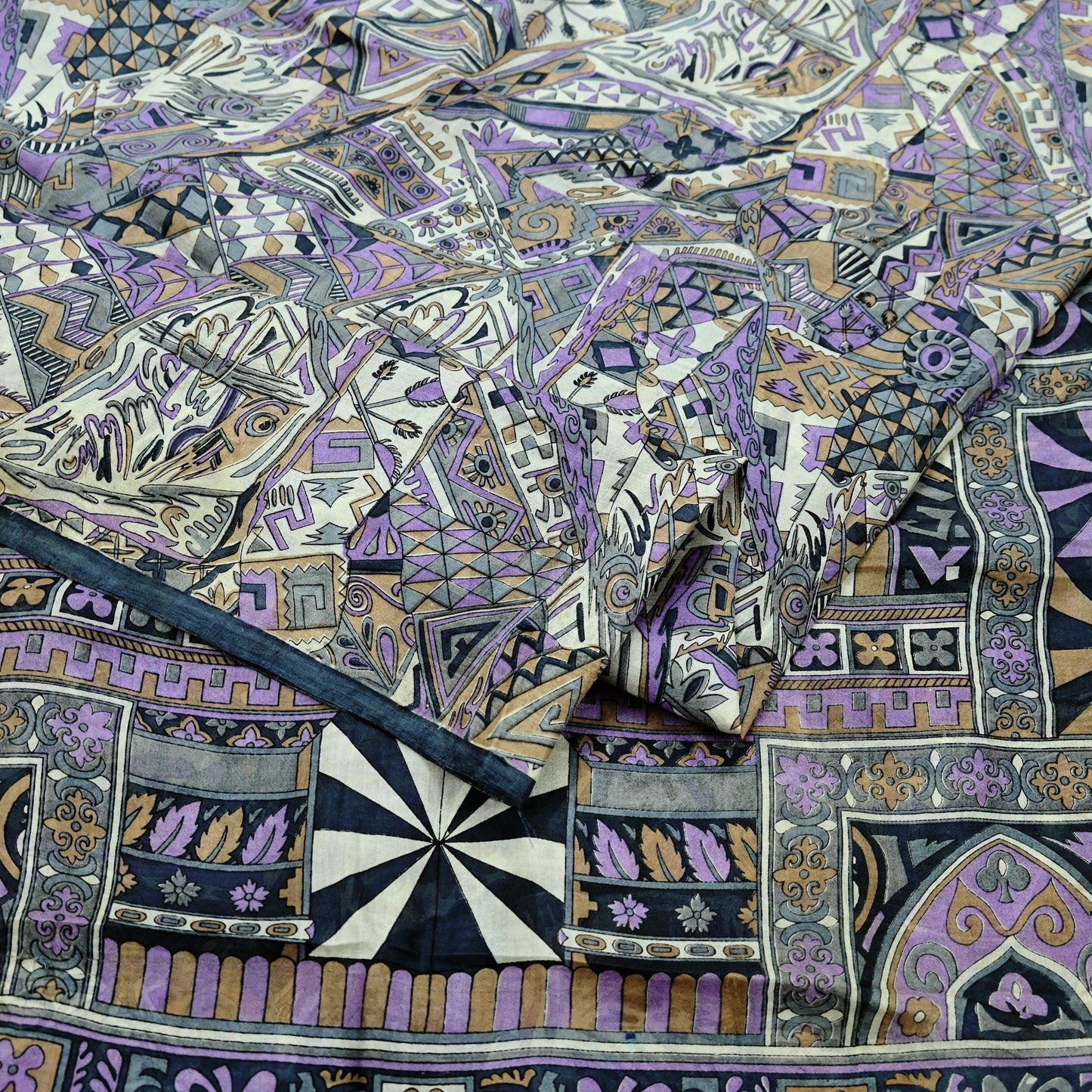 Indian Vintage Sari Gray 100% Pure Silk Printed Saree Craft Fabric 5yd Sewing DressMaking Soft Abstract Crafting Quilting Upcycle Used